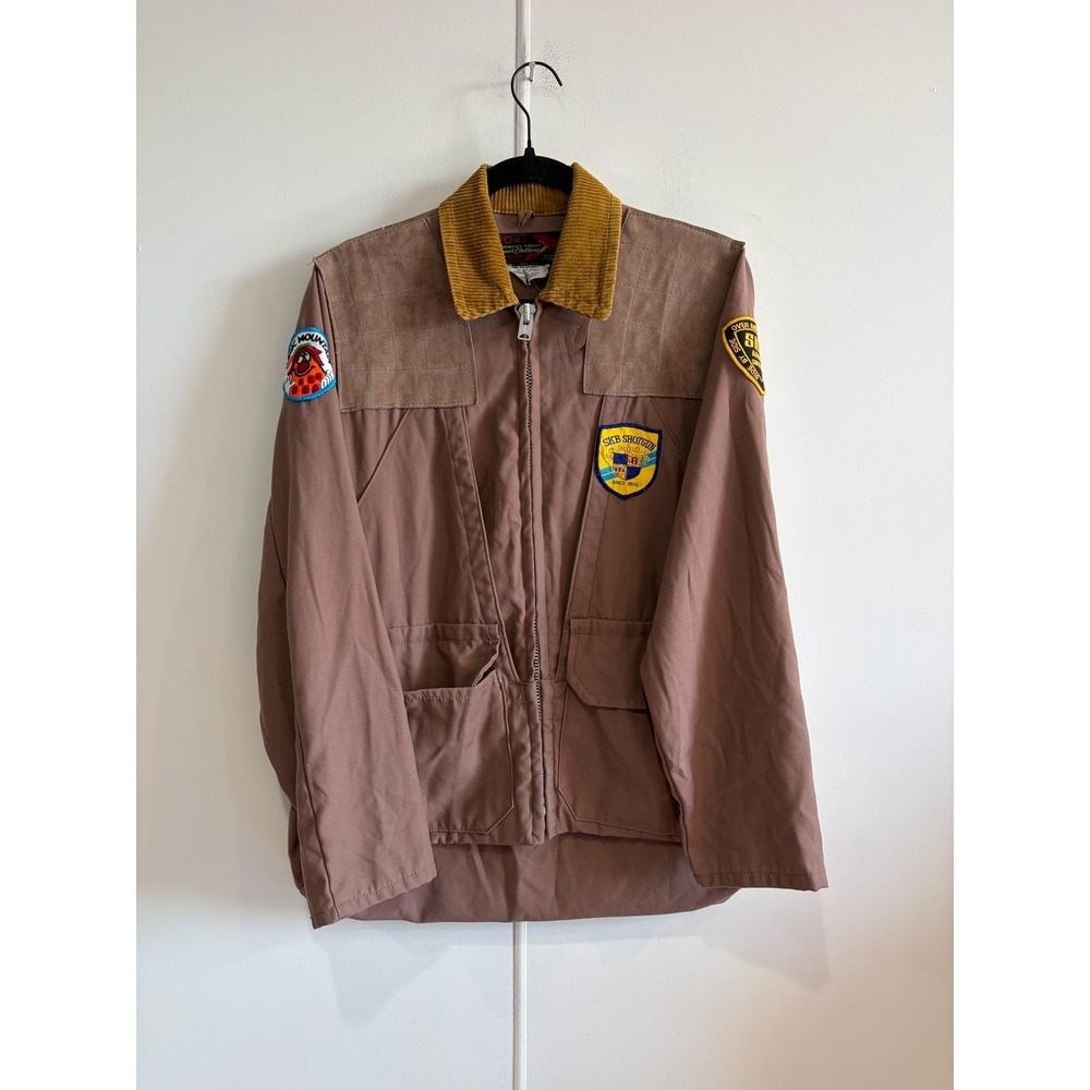 Vintage 10X Jacket Mens Small Brown Canvas Hunting SKB Patches‎ Corduroy Collar